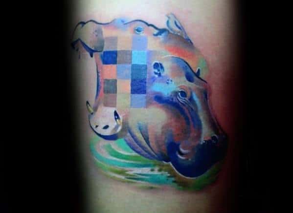 Arm Pixel Hippo Tattoo On Men