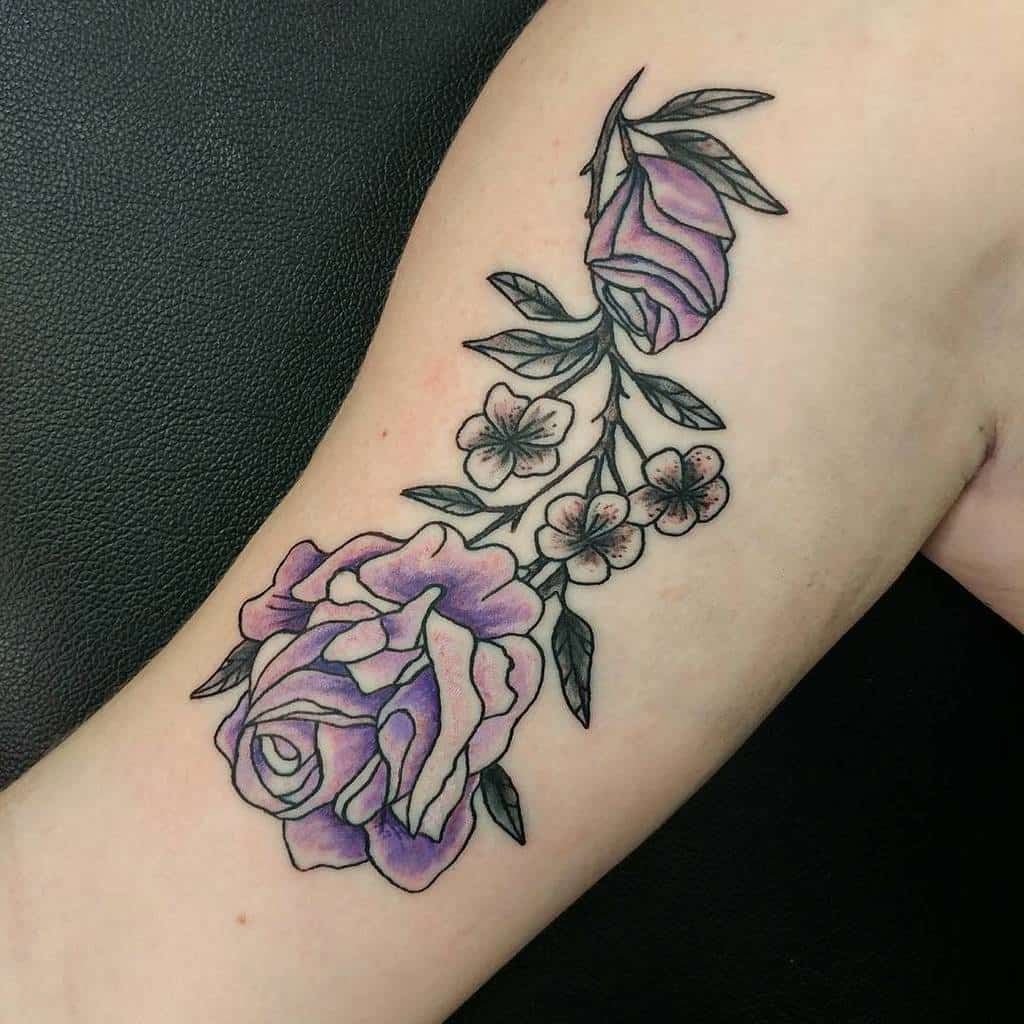 arm purple rose tattoos johnthrasherthiel