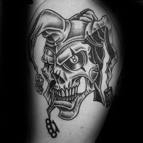 Tattoo style illustration of a skull of medieval court jester laughing with  missing teeth wearing an eccentric hat with bells viewed from front on  Stock Photo  Alamy