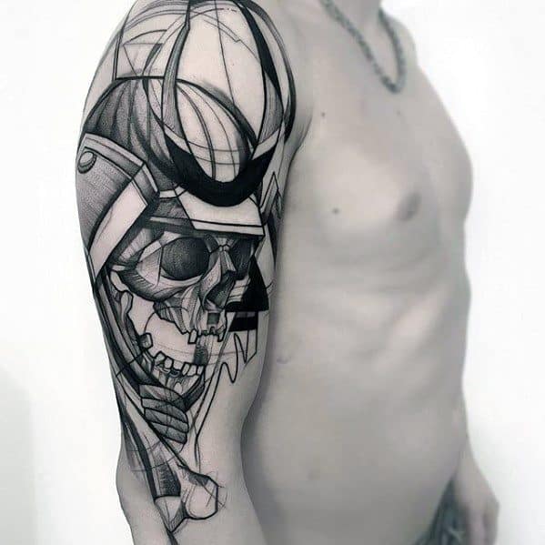 Arm Samuari Skull Sketch Tattoo Ideas For Gentlemen