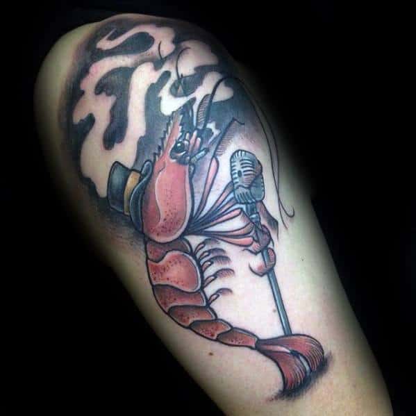 Arm Singing Shrimp With Microphone Mens Tattoo Ideas