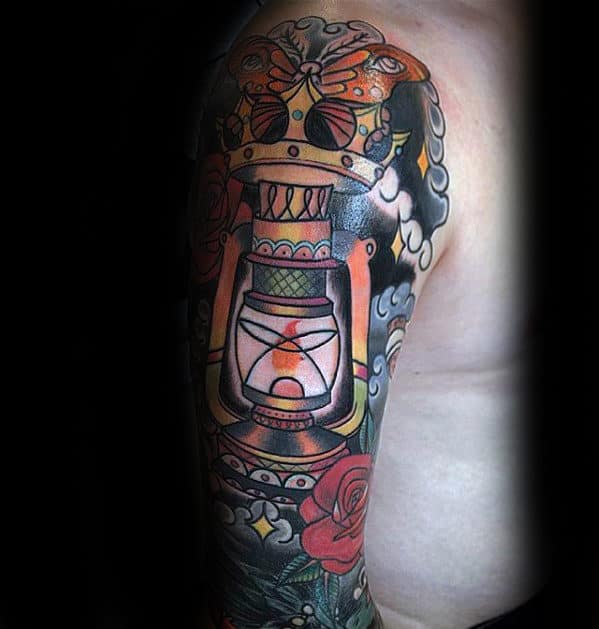 Arm Sleeve Traditional Lantern Mens Tattoos