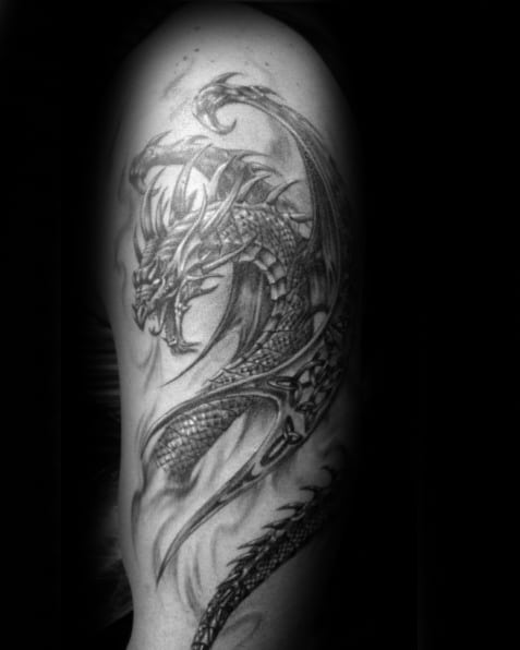 arm-tattoo-of-3d-flying-dragon-for-guys