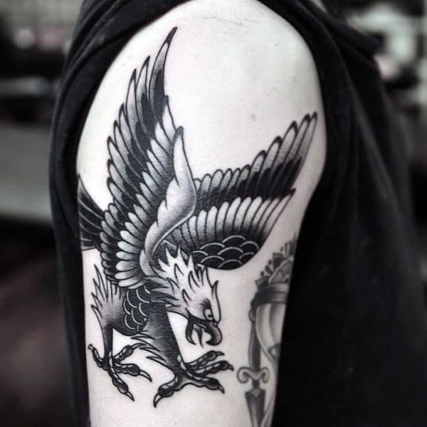 Arm Tattoo Of Traditional Bald Eagle On Male