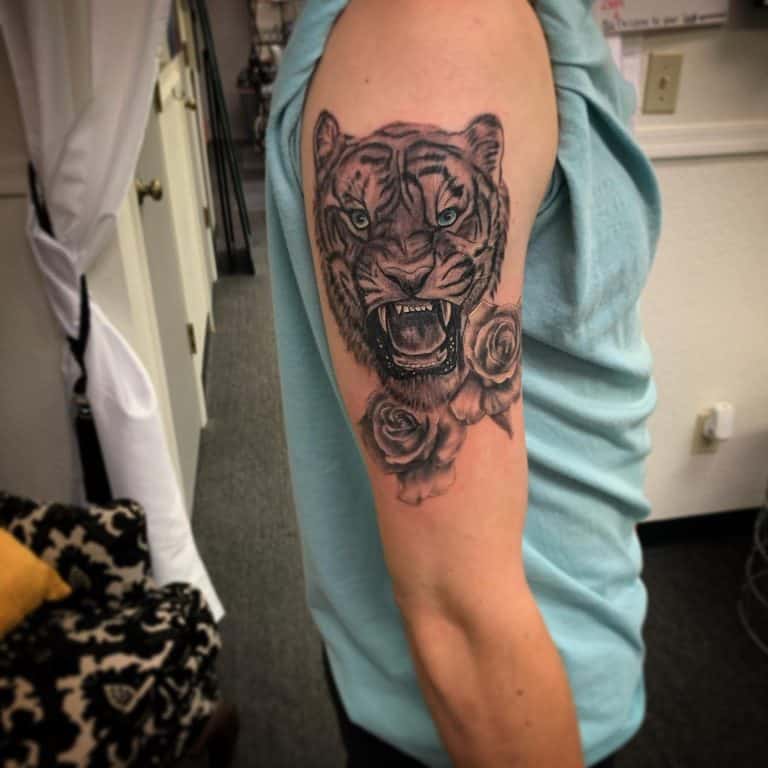 61 Immense Tiger And Rose Tattoo Ideas 4327