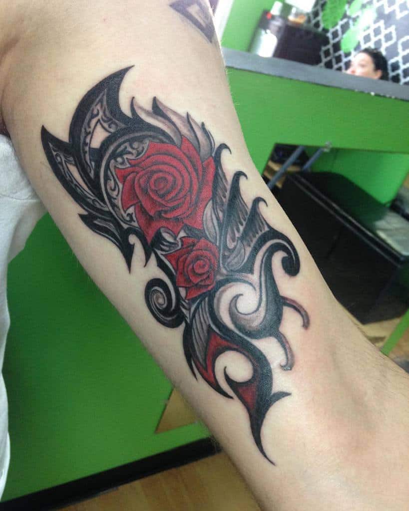 arm tribal rose tattoos _shaggamon_