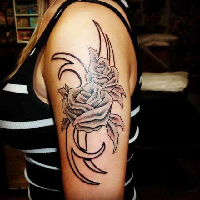 arm tribal rose tattoos janmarietattoo
