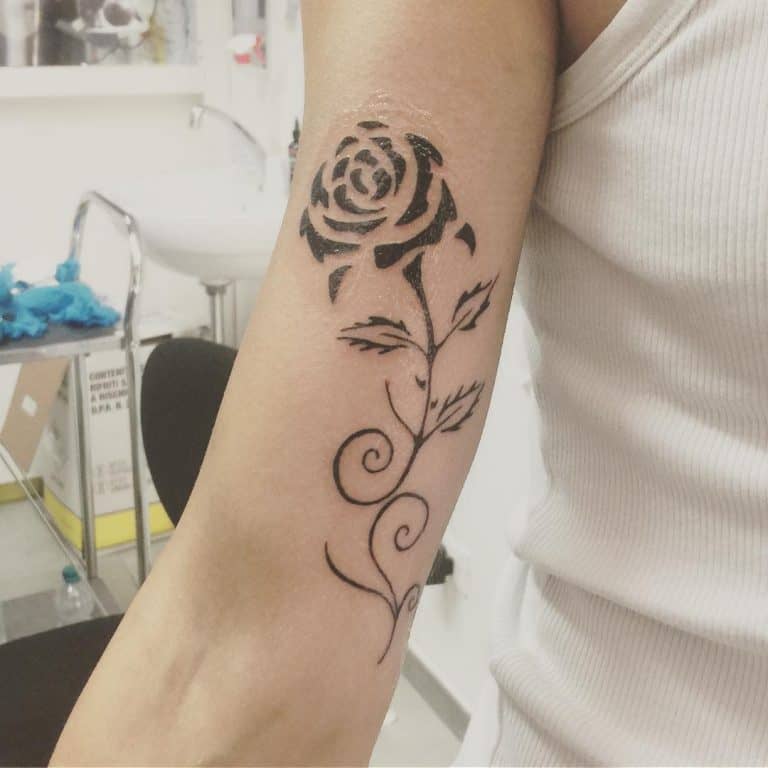 60 Classic Tribal Rose Tattoo Ideas   Arm Tribal Rose Tattoos Miss.mandala.tattoo.artist 768x768 