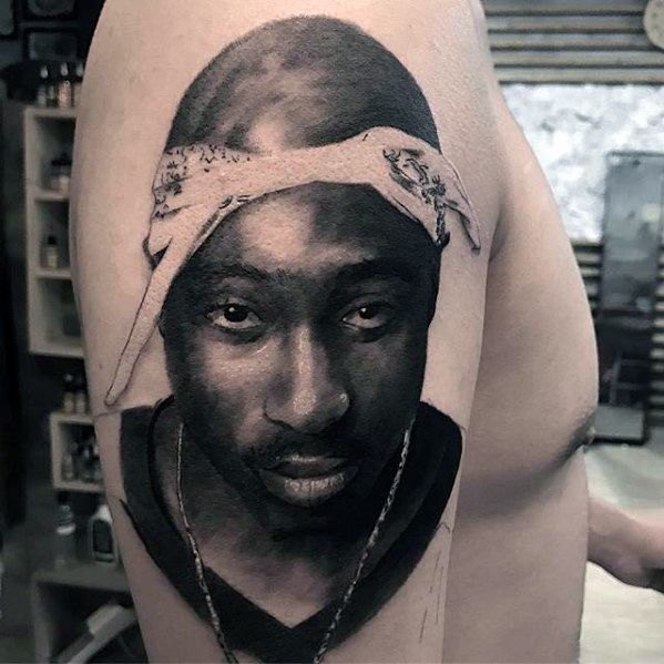 Arm Tupac Guys Tattoos With Portrait Design