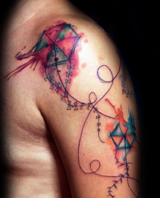 Arm Watercolor Kite Guys Tattoo Designs