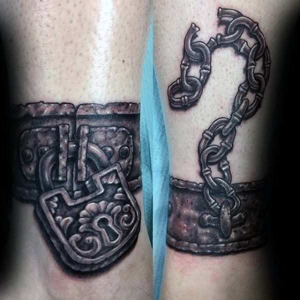 Armband Mens Lock With Chain Tattoo