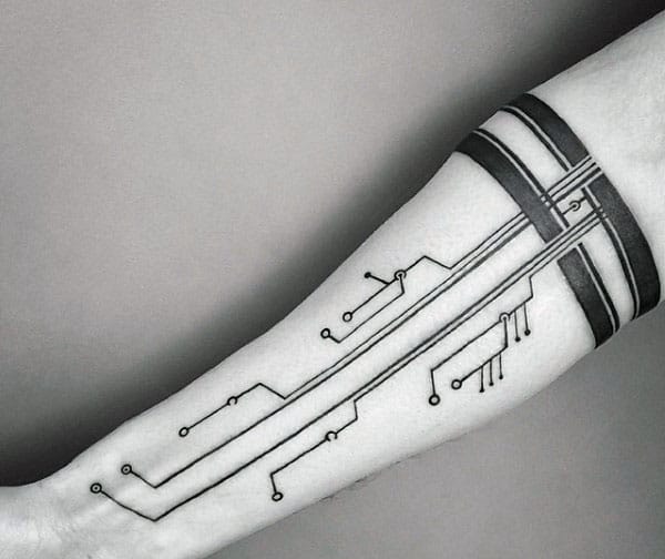 Armband Tattoo With Circuit Board Mens Ink Ideas