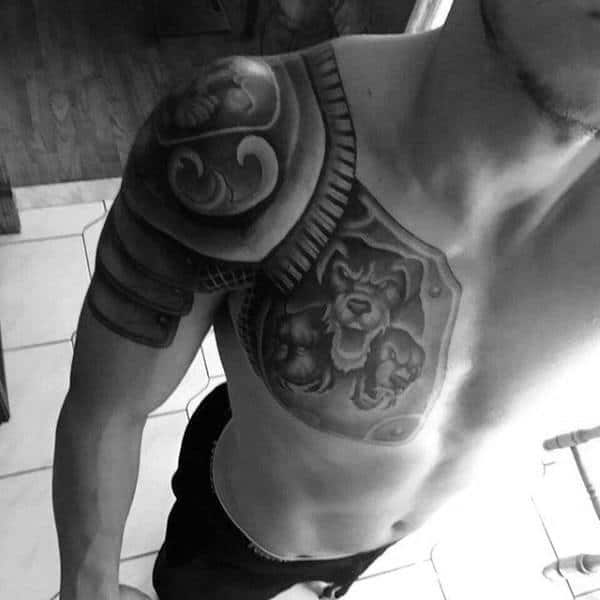Armor Plate Guys Shoulder And Chest Cerberus Tattoo Inspiration