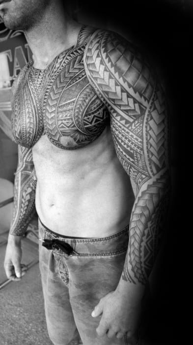 Arms And Chest Polynesian Guys Tattoo Ideas Badass Tribal Designs