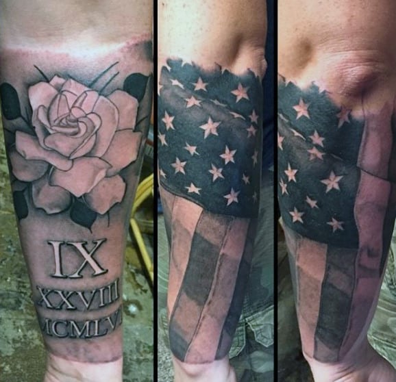Army American Flag Tattoo Men On Legs