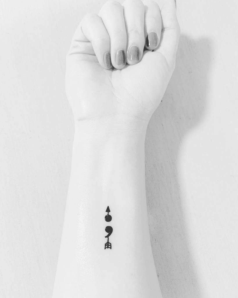 Arrow Black Line Tiny Semicolon Tattoo