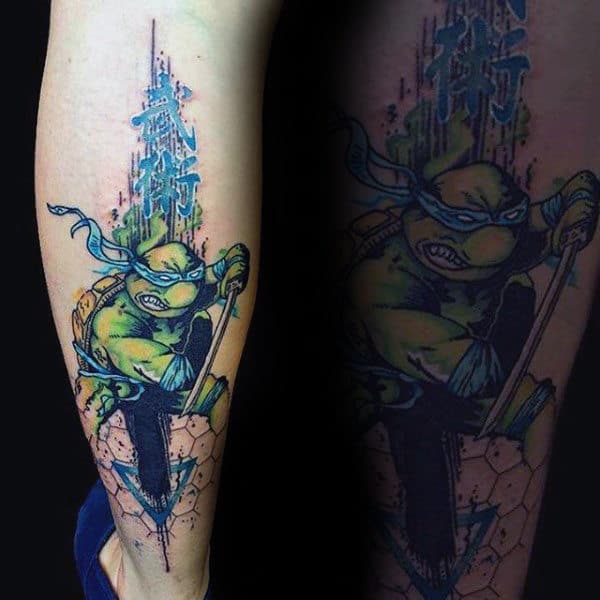 Artistic Chemistry Teenage Mutant Ninja Turtle Mens Back Of Leg Tattoo