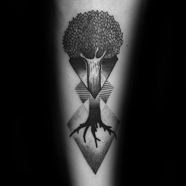 Artistic Geometric Small Tree Tattoo For Men On Forearm