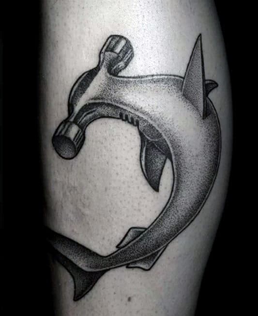 Artistic Hammerhead Shark With Hammer Leg Calf Mens Tattoo