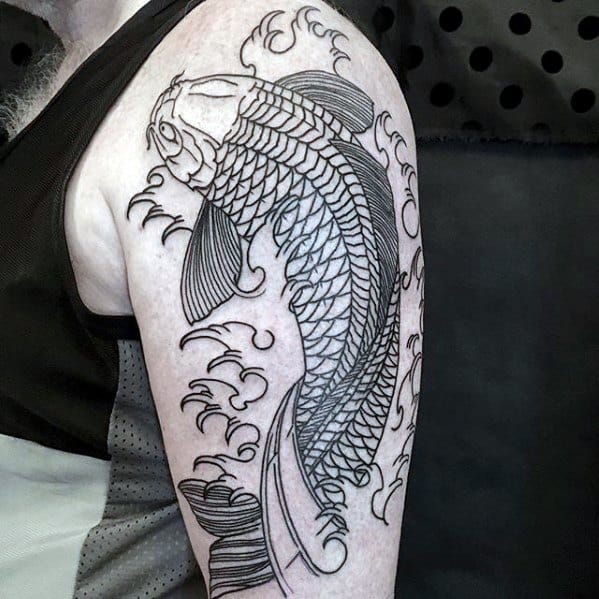 Artistic Koi Fish Arm Male Outline Tattoo Ideas