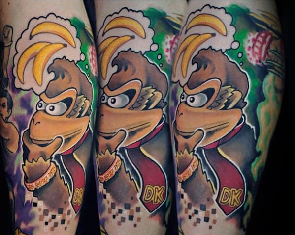 Artistic Leg Mens Cool Donkey Kong Tattoo Ideas