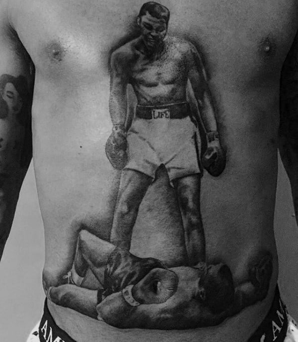 Artistic Male 3d Chest Muhammad Ali Portrait Tattoo Ideas