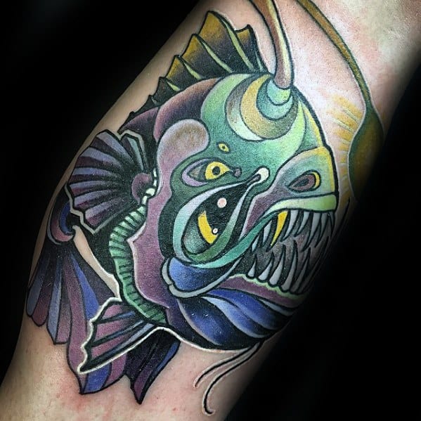 Artistic Male Angler Fish Tattoo Ideas Inner Arm