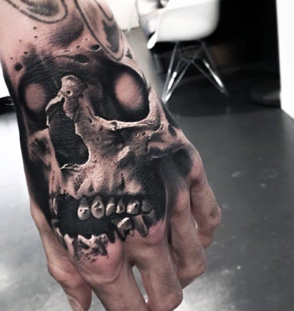 Artistic Male Badass Skull Hand Tattoo Ideas