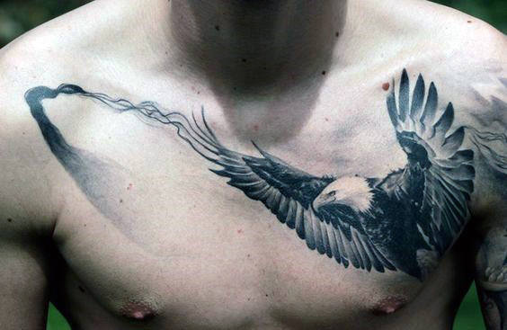 Artistic Male Eagle Chest Tattoo Design Ideas