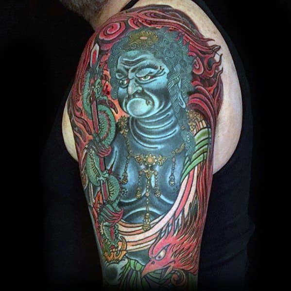 Artistic Male Fudo Myoo Tattoo Ideas Half Sleeve