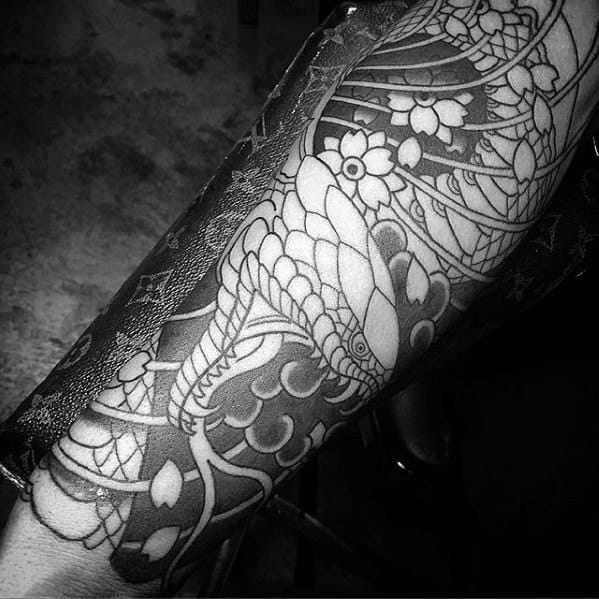 Artistic Male Japanese Snake Tattoo Ideas Forearm Sleeve