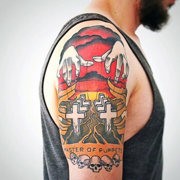 Artistic Male Metallica Tattoo Ideas Half Sleeve