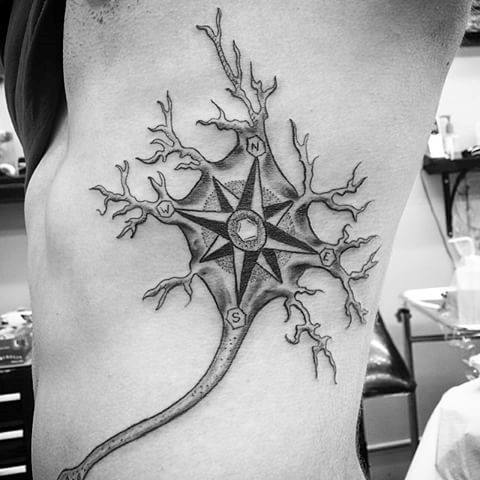Artistic Male Neuron Tattoo Ideas On Rib Cage Side Of Body