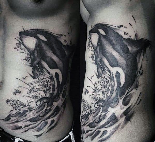 Artistic Male Orca Rib Cage Side Of Body Tattoo Ideas