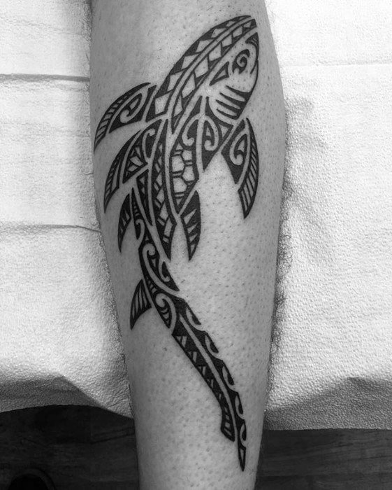 Artistic Male Polynesian Shark Tattoo Ideas