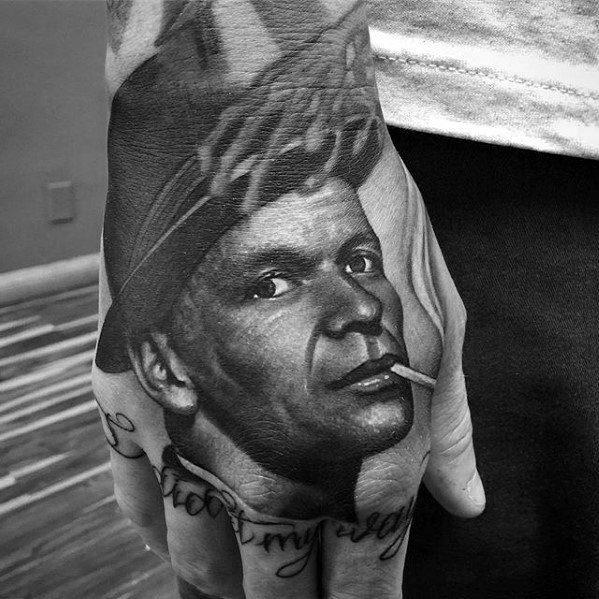 Artistic Male Realistic Hand 3d Frank Sinatra Tattoo Ideas