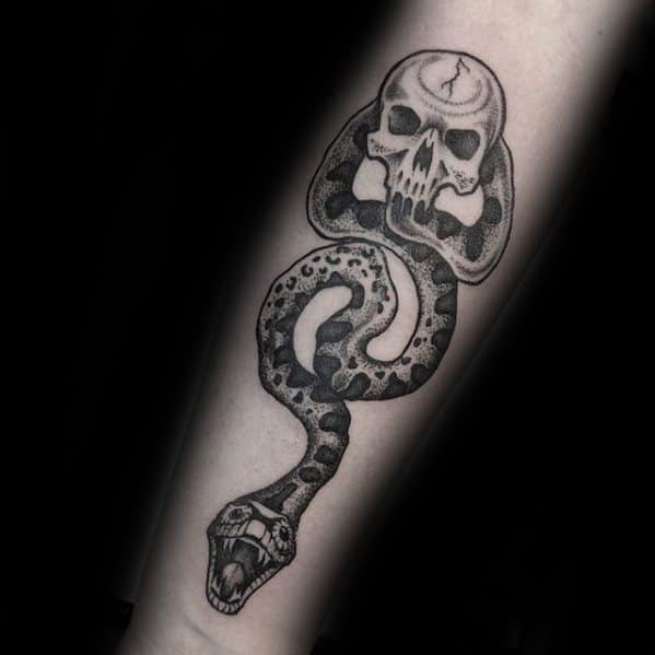 Artistic Male The Dark Mark Tattoo Ideas Inner Forearm