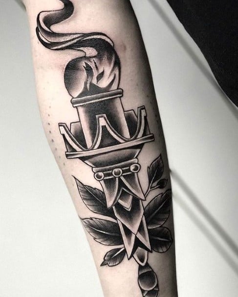 Artistic Male Torch Tattoo Ideas On Forearm