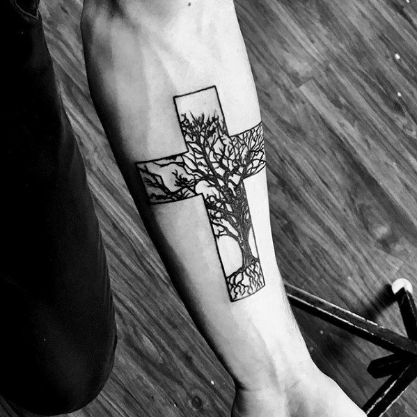 Artistic Male Traditional Cross Tattoo Ideas