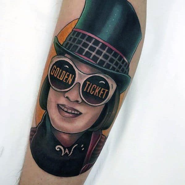 Artistic Male Willy Wonka Tattoo Ideas