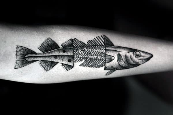 Artistic Mens Fish Skeleton Forearm Tattoos