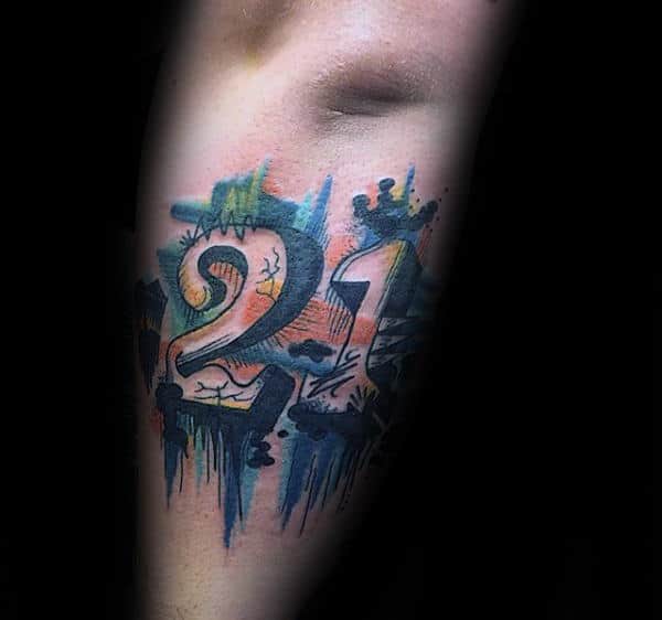 Artistic Numbers 21 Mens Outer Forearm Tattoo Designs