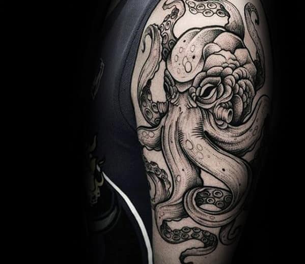 Artistic Octopus Shaded Arm Tattoo Designs For Men