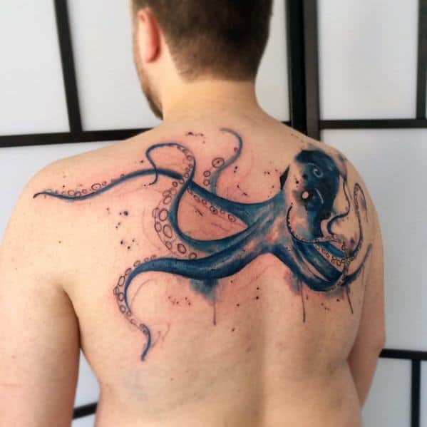 Artsy Octopus Mens Upper Back Tattoos