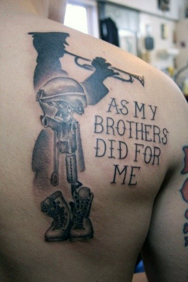 As My Brothers Did For Me Fallen Soldier Memorial Male Shoulder Tattoo