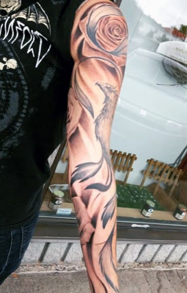Asian Phoenix Tattoo For Guys Sleeve