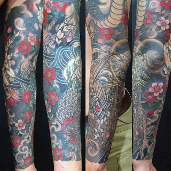 Asian Traditional Style Rooster Tattoo For Men Forearm