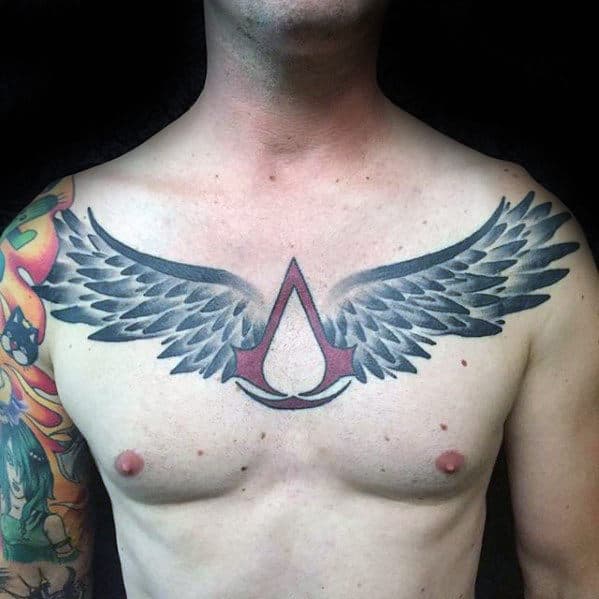 Assassins Creed Logo With Wings Mens Chest Tattoo