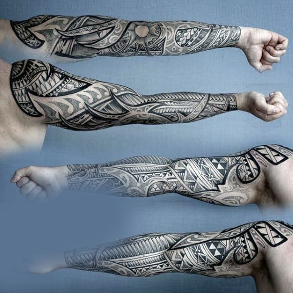 Astonishing Black Dotwork Tattoo Male Sleeves