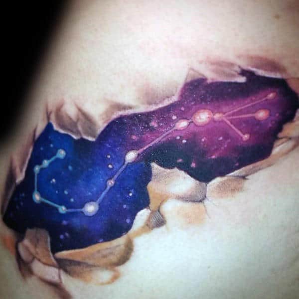 Astrology Mens Scorpious Constellation Torn Skin Tattoo On Shoulder